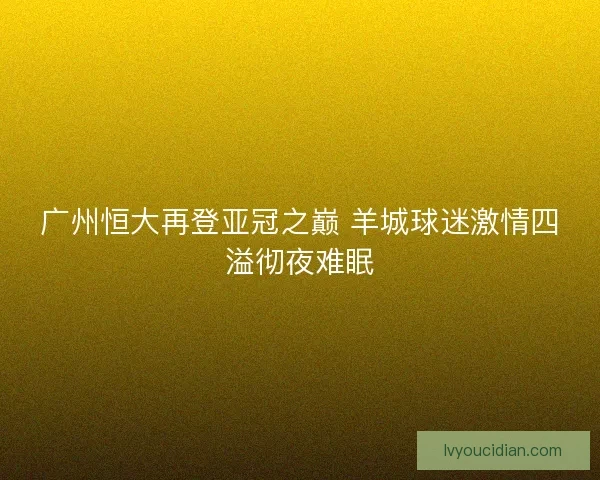 广州恒大再登亚冠之巅 羊城球迷激情四溢彻夜难眠 广州恒大再登亚冠之巅 羊城球迷激情四溢彻夜难眠